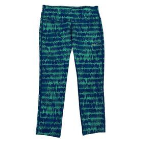 Nike Dri Fit Blue & Green Abstract Printed Crop Pull On Legging Womens XS